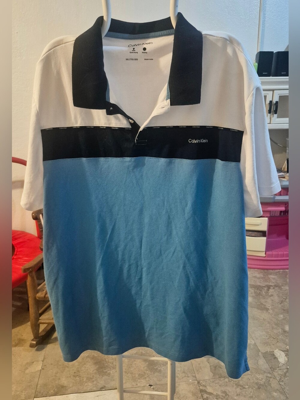 Calvin Klein Men’s XXL Performance Polo Shirt Quick Dry Wicking Colorblock Blue